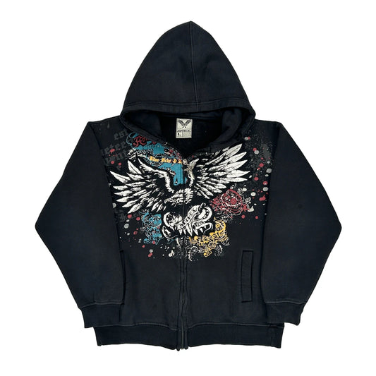 Avirex Graphic Hoodie - Large Black Cotton Blend