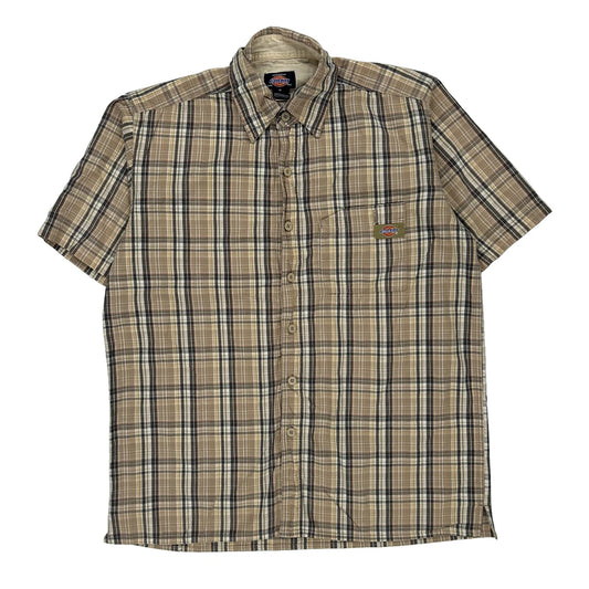 Dickies Checked Short Sleeve Shirt - Medium Beige Cotton