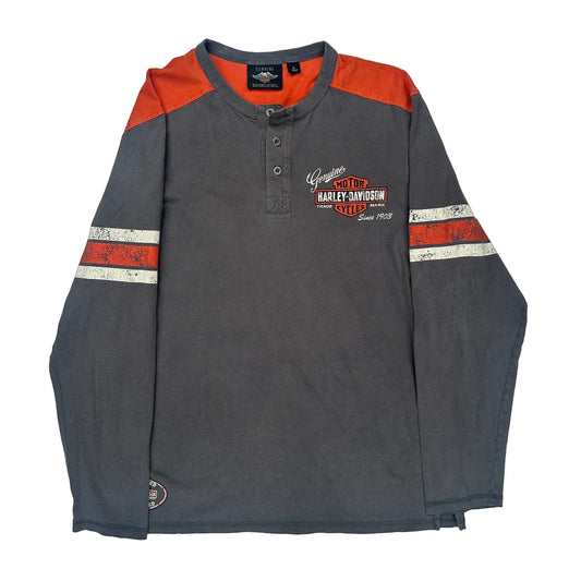 Harley Davidson Graphic Long Sleeve T-Shirt - Large Grey Cotton
