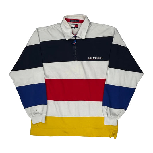 Tommy Hilfiger Striped Rugby Shirt - Large Multicoloured Cotton