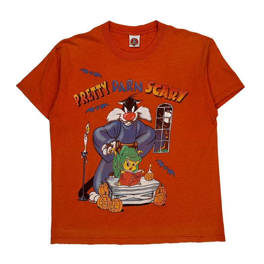 Sylvester And Tweety Looney Tunes Halloween T-Shirt - Large Orange Cotton