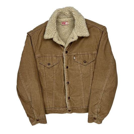 80S Made In USA Levis Sherpa Lined Cord Jacket - Medium Brown Corduroy