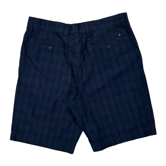 Tommy Hilfiger Checked Chino Shorts - 34W 10L Navy Cotton