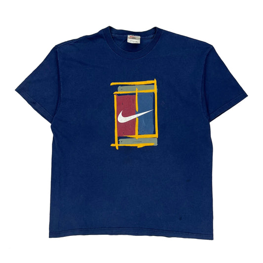 Swoosh Logo Nike Graphic T-Shirt - Large Blue Cotton