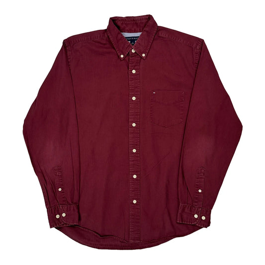 Vintage Tommy Hilfiger Shirt - Medium Burgundy Cotton