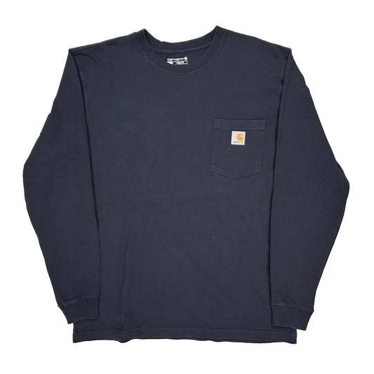 Carhartt Long Sleeve T-Shirt - Large Navy Cotton