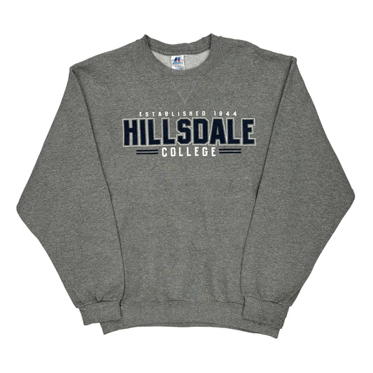 Hillsdale College Russell Athletic College Sweatshirt - Large Grey Cotton Blend