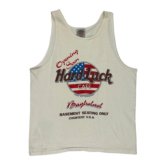 Hard Luck Cafe Baghdad Oneita Single Stitch Vest - Large White Cotton