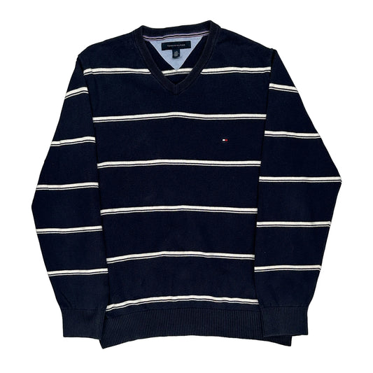 Tommy Hilfiger Striped Jumper - Large Navy Cotton