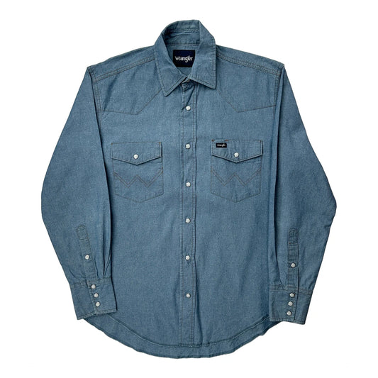 Wrangler Pearl Snap Denim Shirt - Medium Blue Denim