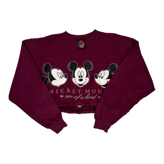 Made In Usa Mickey Unlimited Cropped Sweatshirt - XL Burgundy Cotton Blend