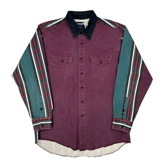 Wrangler Striped Denim Shirt - Large Multicoloured Cotton