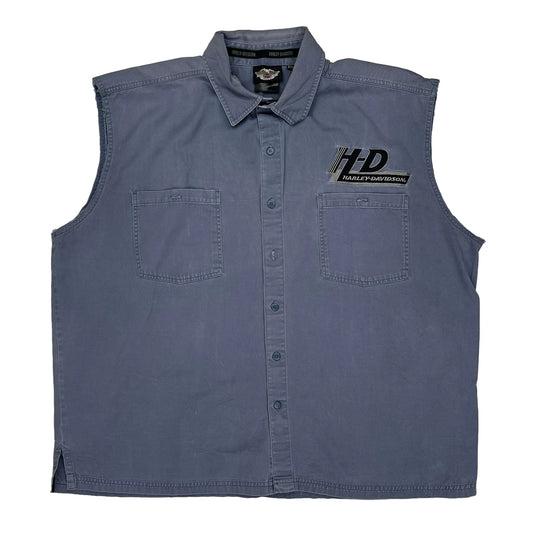 Vintage Harley Davidson Logo Harley Davidson Graphic Denim Gilet - 2XL Grey Cotton