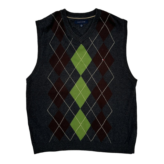 Tommy Hilfiger Argyle Sweater Vest - XL Burgundy Wool Blend