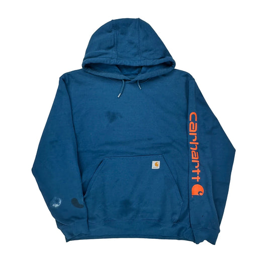 Carhartt Spellout Hoodie - Large Blue Cotton