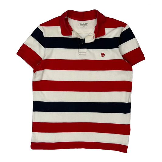 Vintage Timberland Striped Polo Shirt - Medium Red Cotton