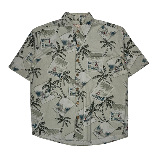Paradise Blue Hawaiian Shirt - Large Beige Silk Blend