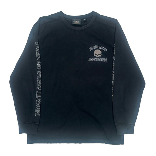Harley Davidson Graphic Long Sleeve T-Shirt - Medium Black Cotton