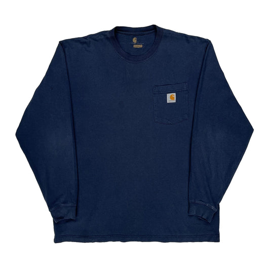 Carhartt Long Sleeve T-Shirt - Large Blue Cotton