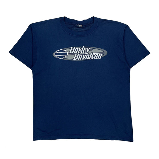 Vintage Racine, Wi Harley Davidson Graphic T-Shirt - Large Blue Cotton