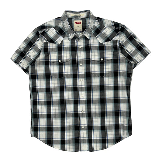 Modern Fit Levis Checked Short Sleeve Shirt - Large Black Cotton
