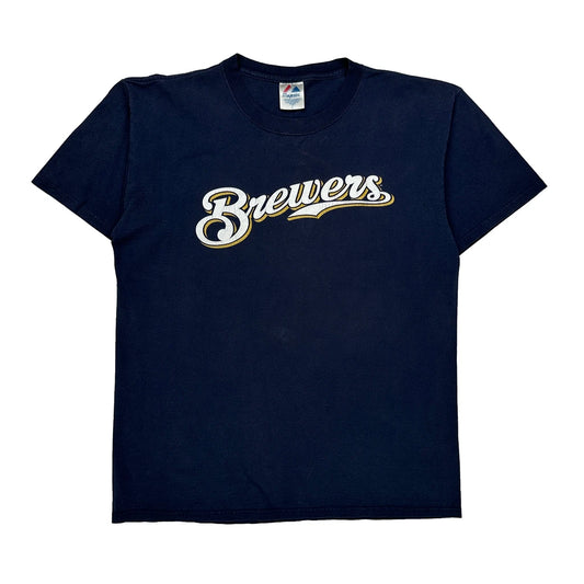 Vintage Brewers Majestic Mlb T-Shirt - Large Navy Cotton