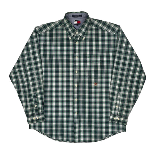 Vintage Tommy Hilfiger Checked Shirt - Large Green Cotton
