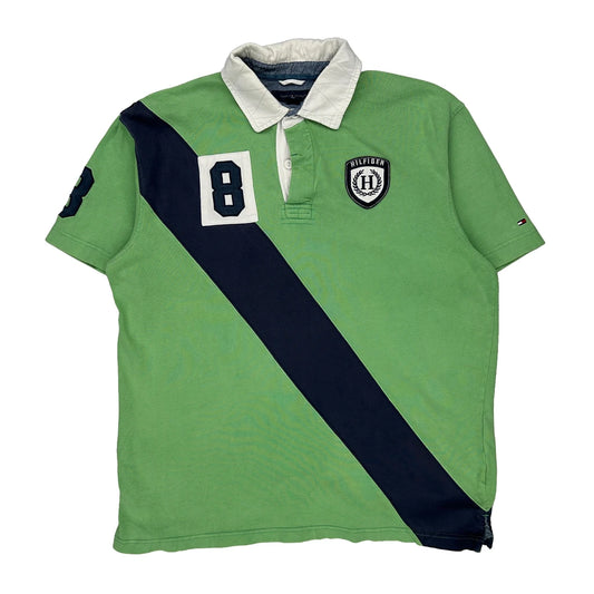 Tommy Hilfiger Striped Polo Shirt - Large Green Cotton