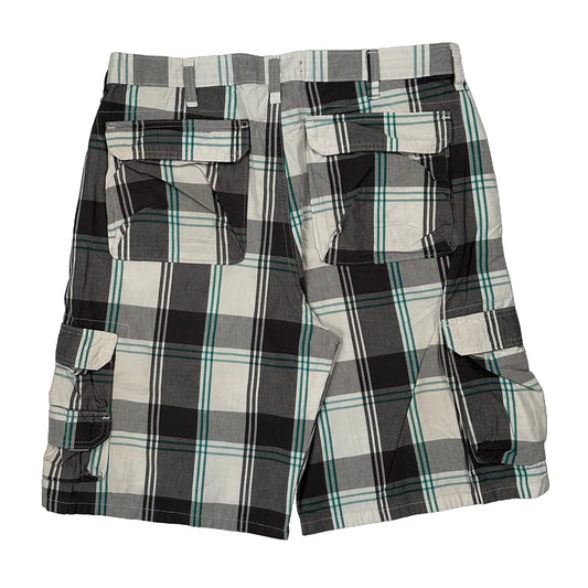 American Eagle Checked Cargo Shorts - 34W 11L Black Cotton