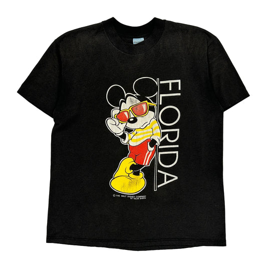 Mickey Mouse Stedman Cartoon T-Shirt - Large Black Cotton Blend