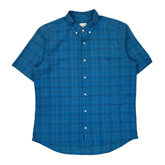 Lacoste Checked Short Sleeve Shirt - Large Blue Cotton