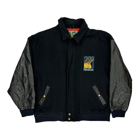Basketball Reebok Varsity Jacket - Large Black Wool Blend