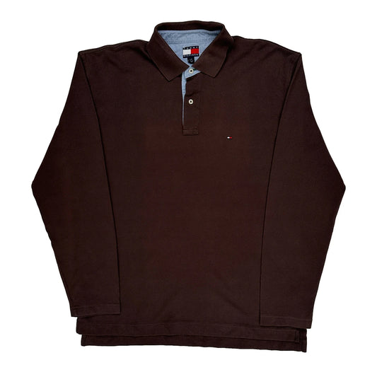 Vintage Tommy Hilfiger Rugby Shirt - Large Brown Cotton