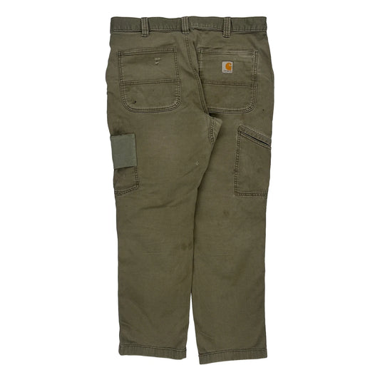 Workwear Carhartt Double Knee Carpenter Trousers - 35W 28L Khaki Cotton Blend