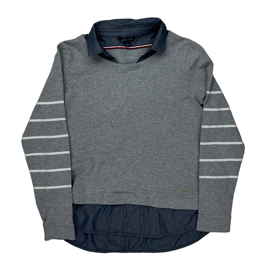 Tommy Hilfiger Striped Sweatshirt - Large Grey Cotton