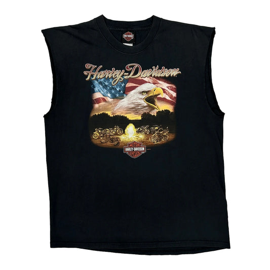 American Flag And Eagle Graphic Harley Davidson Graphic T-Shirt - XL Black Cotton
