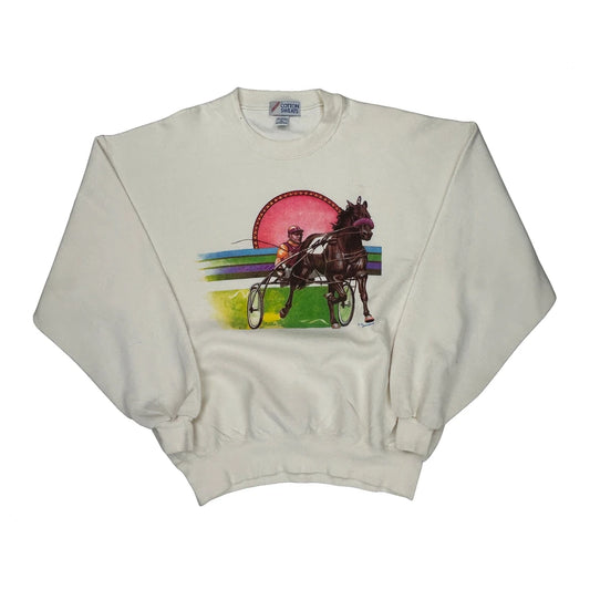 Made In USA Jerzees Horse Racing Sweatshirt - XL White Cotton Blend