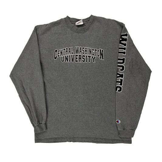 Central Washington University Wildcats Champion College Long Sleeve T-Shirt - Large Grey Cotton