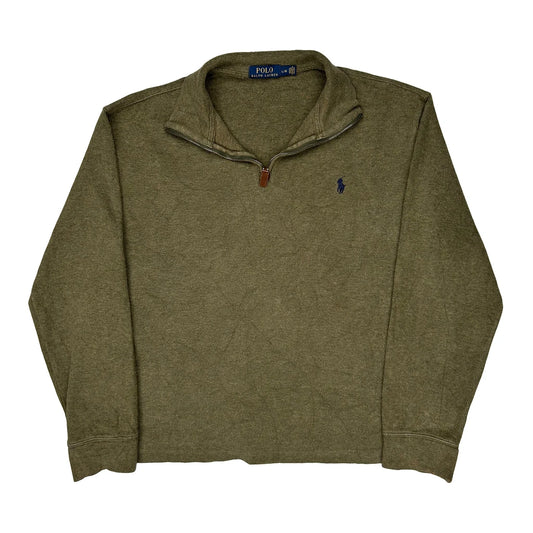Vintage Polo By Ralph Lauren 1/4 Zip - Large Khaki Cotton Blend