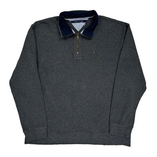Vintage Tommy Hilfiger 1/4 Zip - XL Grey Cotton