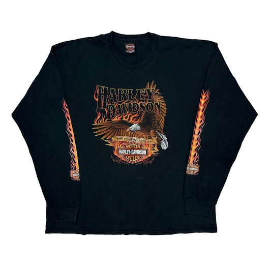 Eagle Harley Davidson Graphic Long Sleeve T-Shirt - 2XL Black Cotton