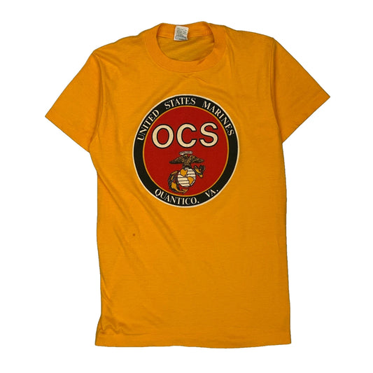United States Marines Ocs Quantico, Va Anvil Graphic T-Shirt - Medium Yellow Cotton Blend