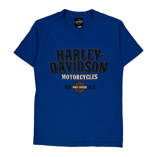 Smoky Mountain Harley Davidson Graphic T-Shirt - Small Blue Cotton