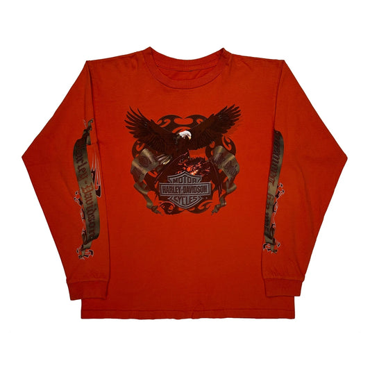 Vintage Classic Motorcycles Harley Davidson Graphic Long Sleeve T-Shirt - Large Red Cotton