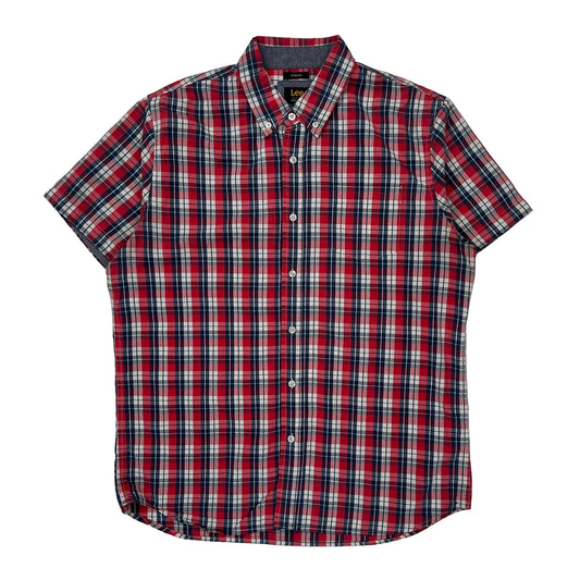 Lee Checked Short Sleeve Shirt - Large Blue Cotton