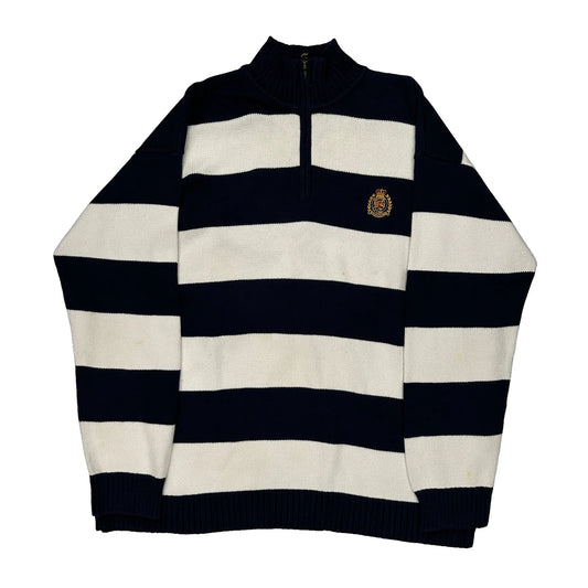Ralph Lauren Striped 1/4 Zip - XL Navy Cotton
