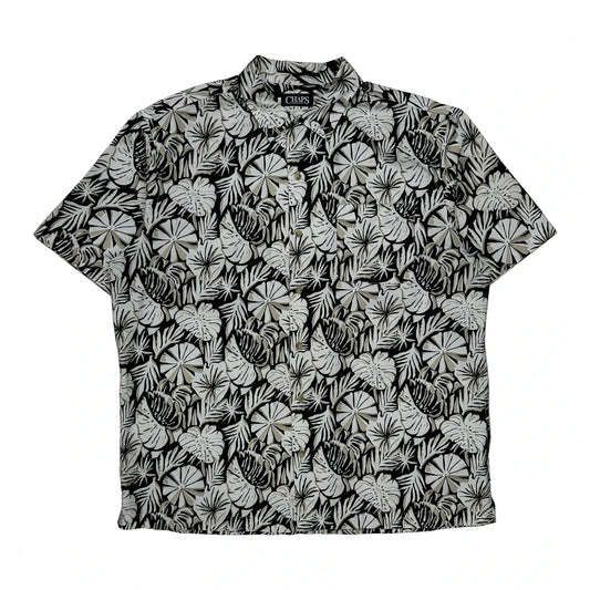 Chaps Ralph Lauren Floral Hawaiian Shirt - XL Black & White Polyester