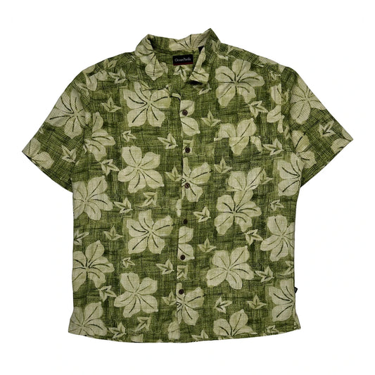 Vintage Ocean Pacific Floral Hawaiian Shirt - Medium Green Silk