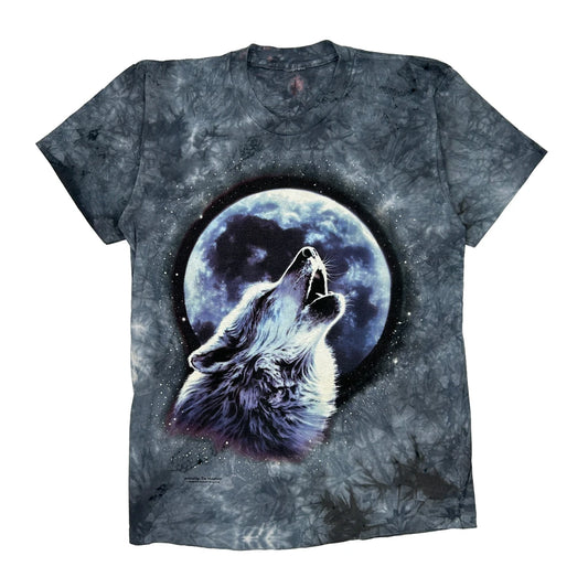 Wolf Howling At The Moon Unbranded Single Stitch T-Shirt - Medium Blue Cotton