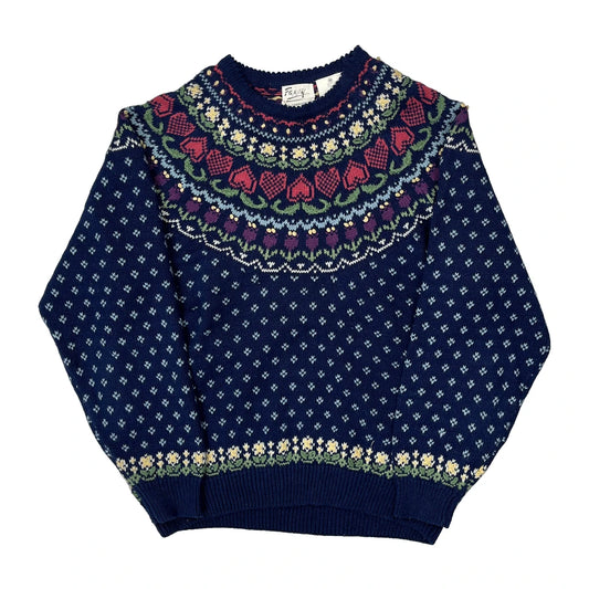 Vintage Unbranded Floral Jumper - Medium Blue Cotton